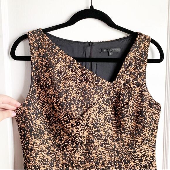 David Meister Pencil Style Dress Asymmetrical Neckline Unique Bronze Stitching 8 - Picture 2 of 12